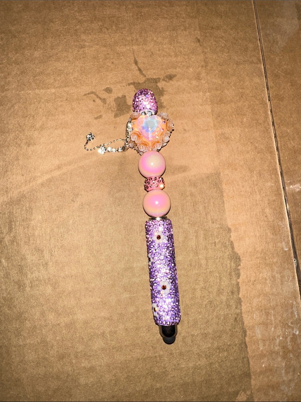 Pink & Purple Beaded Stylus Pen with Heart Accent 🦩